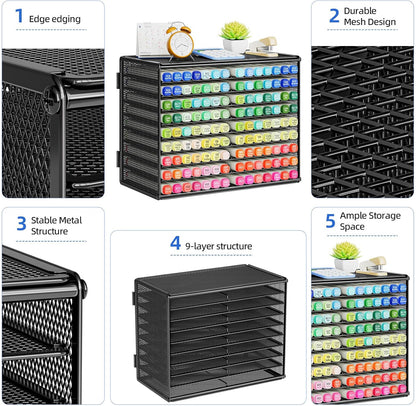 Marbrasse Mesh Marker Organizer, Metal Desktop Storage Rack for 126 Markers, Pens, Pencils, 9 Tier Marker Holder for Office Classroom & Home Art Supplies(Black)
