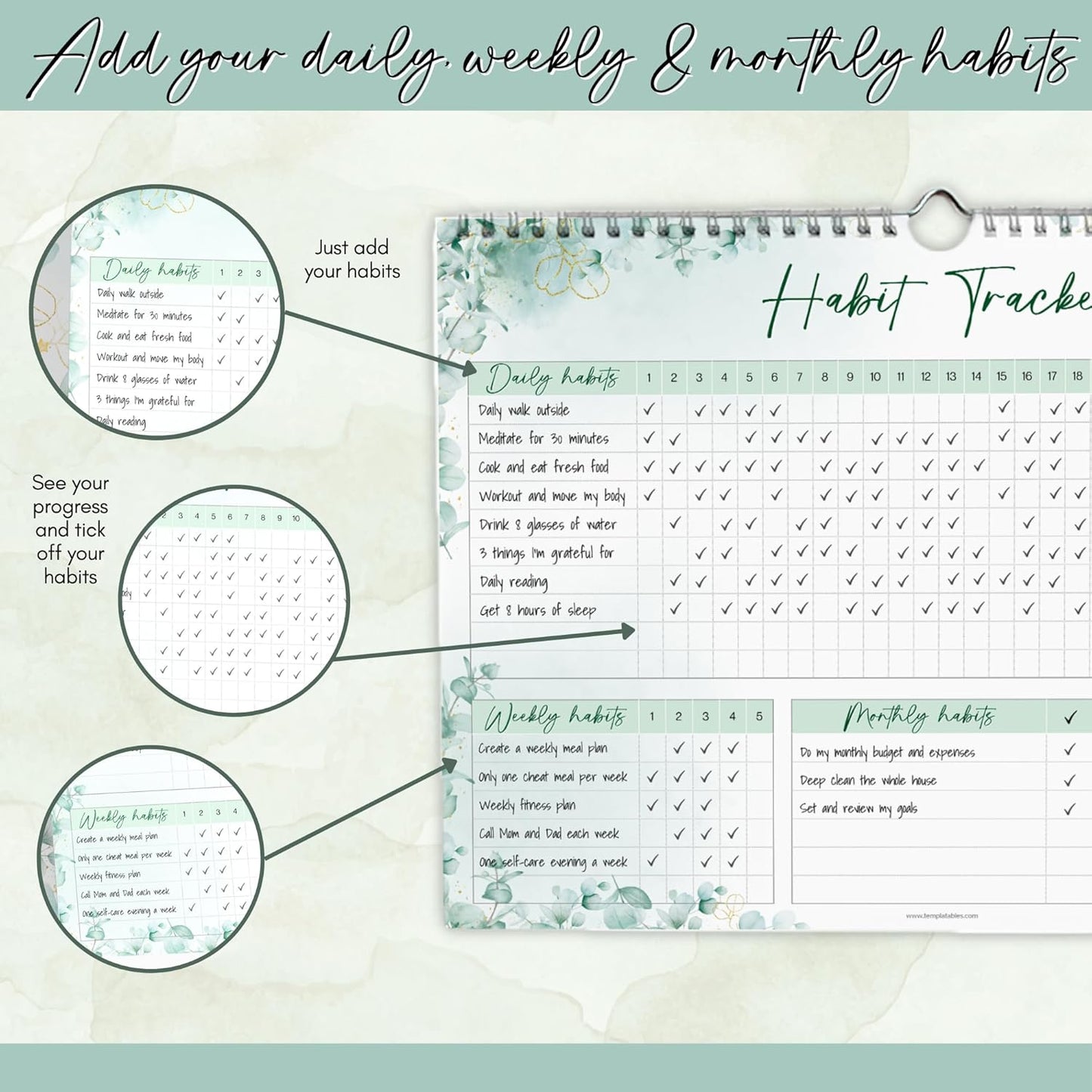 Habit Tracker Calendar – Daily, Weekly & Monthly Habit & Goal Tracker, Wire-Bound Planner with Colorful Design, Premium 250gsm Paper | A5 (Rainbow)