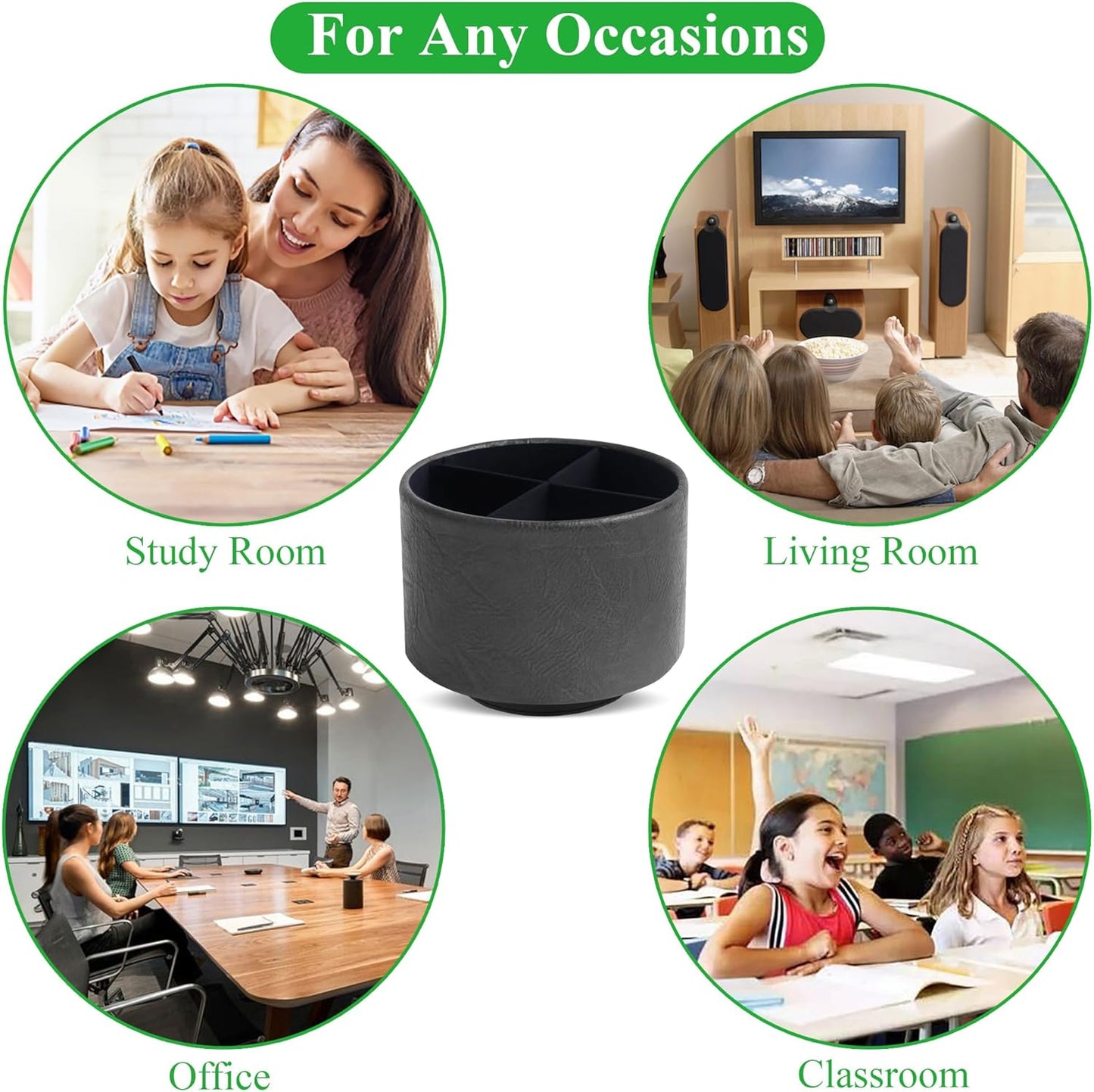 Round Leather Art Supply Organizer,Remote Control Holder,360 Degree Rotating,Multi-Functional Pencil Holder,4 Compartments Desktop Stationary Organizer(1-Fractal Flower) | Round - Colors B