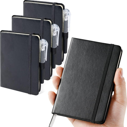 NIRMIRO 3 Pack Pocket Notebook Journals, Small Notepad Notebooks for Note Taking, A6 Mini Note pads with Pen Holder, 408 Lined Pages, 3.7" x 5.7", Black, Brown, Blue