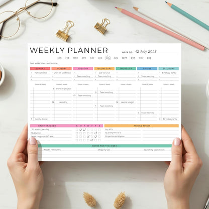 Beautiful Weekly Planner - The Perfect Undated To Do List Notepad with 52 Sheets - Aesthetic Calendar Pad & Office Desk Supplies For Women to Effectively Organize Your Work or Home Tasks