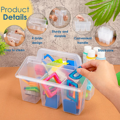 Plastic Caddy With Handle,Protable Classroom Craft Caddy, 6-pack Storage Caddy For Pencil,Pen,Craft Tools (Clear)