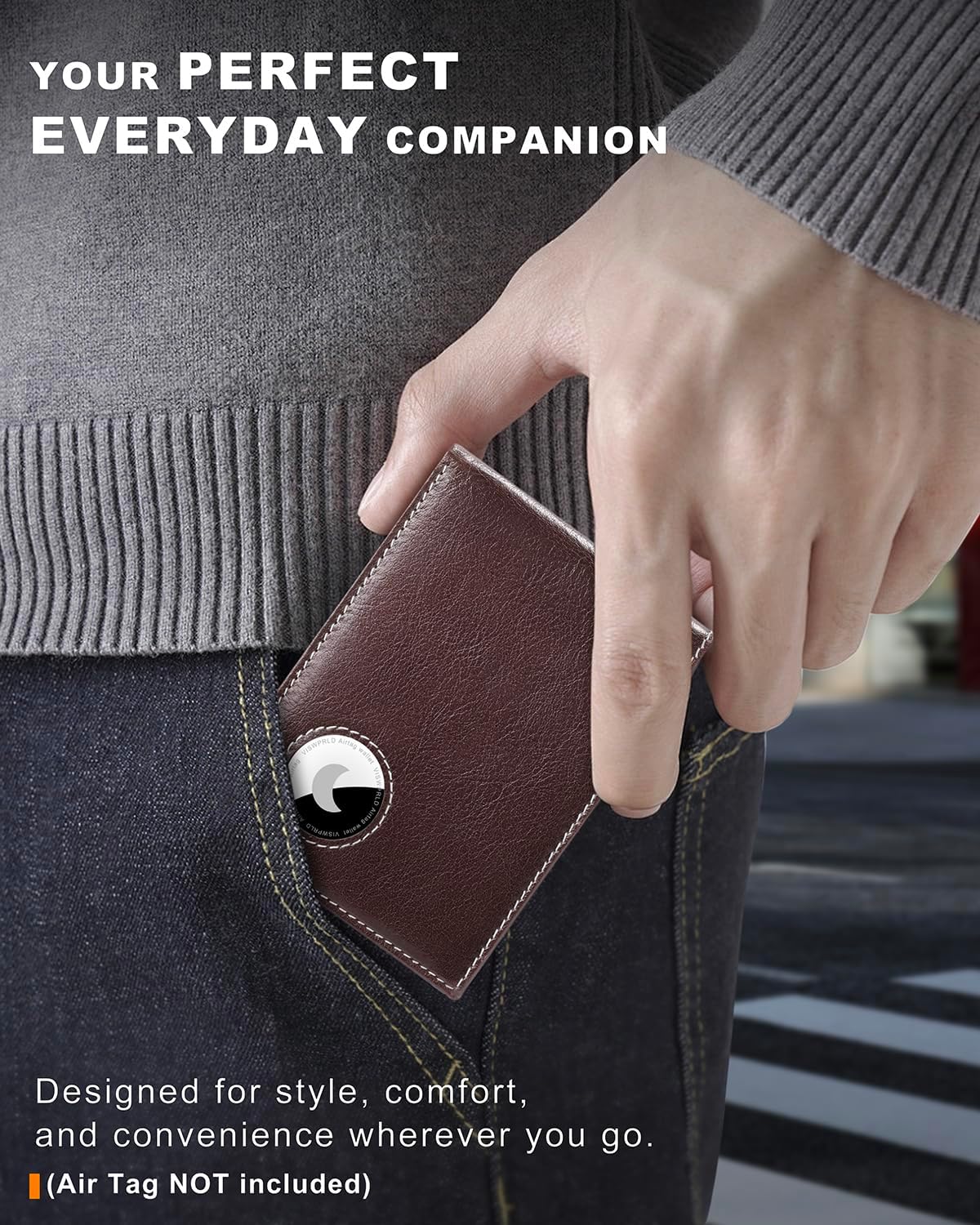 Men's Wallet with Airtag Holder, Bifold Full-Grain Leather Wallet for Apple Air Tag (1st & 2nd Generation), Slim Wallet for Men with RFID Blocking, 11 Card Slots