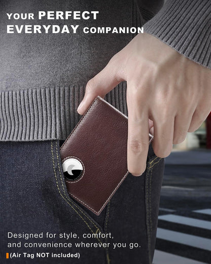 Men's Wallet with Airtag Holder, Bifold Full-Grain Leather Wallet for Apple Air Tag (1st & 2nd Generation), Slim Wallet for Men with RFID Blocking, 11 Card Slots