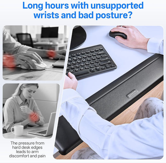 UnivoColors Long Arm Rest for Desk Edges,PU Leather,Non-Slip,Memory Foam,Desk Edge Support,Ergonomic Design for Long-Hour Work(23.6 * 3.9 inch One-Piece Design of Black)