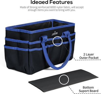 Jjring Craft and Art Organizer Tote Bag - 600D Silver Nylon Fabric Art Caddy with Pockets - for Art, Craft, Sewing, Medical, and Office Supplies Storage