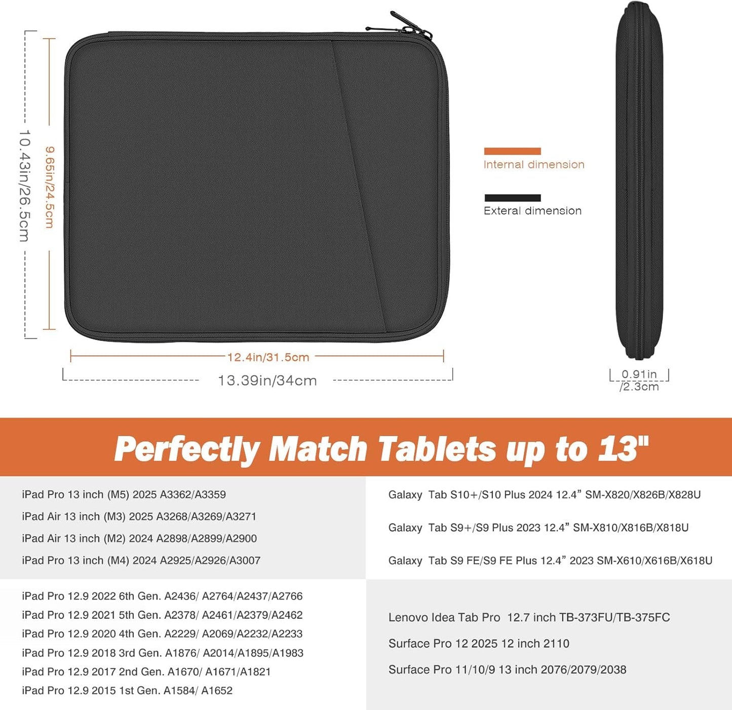 MoKo 9-11 Inch Tablet Sleeve Case, Fits New 11inch iPad Air M4/Pro M5, iPad A16 11", i-Pad 10/9/8/7th/Air 5/4th 10.9"/10.2", Tab S9/S8 11", Protective Bag Carrying Case with Pocket, Dark Gray