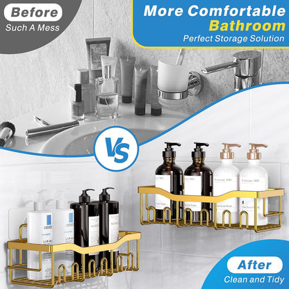 EUDELE Adhesive Shower Caddy, 5 Pack Rustproof Stainless Steel Bath Organizers With Large Capacity, No Drilling Shelves for Bathroom Storage & Home Decor