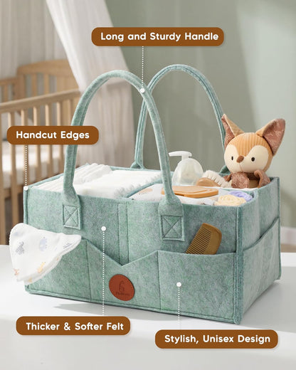 Maliton Baby Diaper Caddy Organizer for Changing Table, Nursery Storage Bin Basket with Handle, Felt Diaper Organizer Suitable for Indoor Outdoor (Khaki)