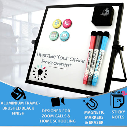 Dry Erase White Board for Desktop & Wall 12"x16" with 2 Magnetic Removable Planners - Weekly & Monthly to Do List Board with Stand, 6 Markers Eraser & Wall Hangers - Portable Double Sided Magnetic