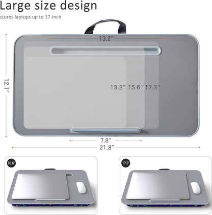 Lap Desk with Cushion, Fits up to 17 inch Laptop, Pillow Designed, Portable Laptop Stand with Tray, Pad & Phone Holder, Home Office for Bed/Couch/Car/Reading/Writing,MillHome (Black)