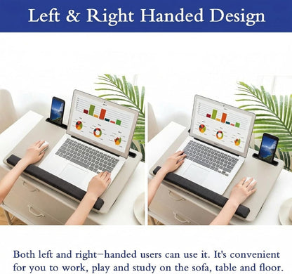 Lap Desk Home Office Lap Desk Portable Laptop Desk for Left Right - Handers with Whole Mouse Pad Wrist Pad Dual Cushion Phone Tablet Slots Fits Up to 17 Inch Laptops