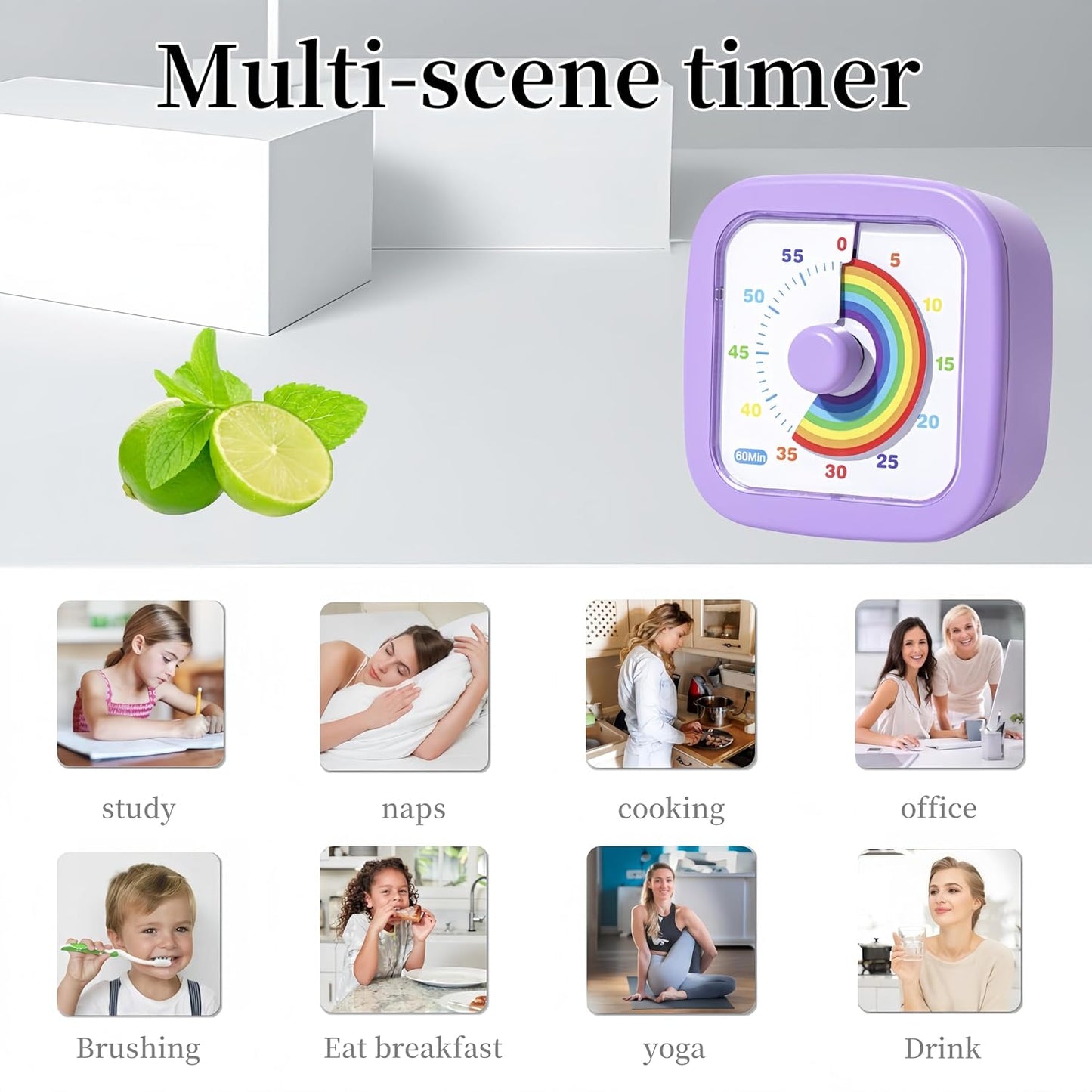 Kids Visual Timer Cute Rainbow - 60 Minute Countdown Timer Time Management for Kids and Adults, Timer for Cooking Classroom Meeting (Purple)