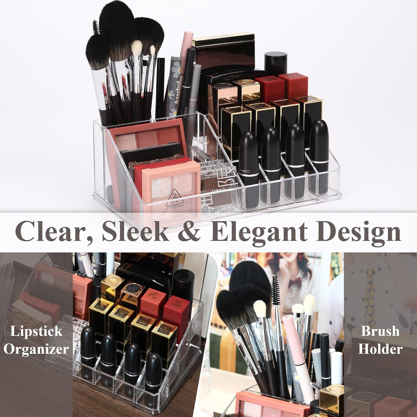 Sea Team Clear Makeup Organizer with Drawers, Acrylic Plastic Cosmetic Display Case, Jewelry Storage Box, Holder for Dresser, Bathroom, Vanity, Countertop (3 Middle Drawers)