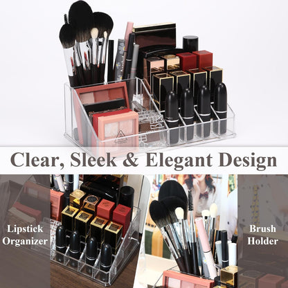 Sea Team Clear Makeup Organizer with Drawers, Acrylic Plastic Cosmetic Display Case, Jewelry Storage Box, Holder for Dresser, Bathroom, Vanity, Countertop (3 Middle Drawers)
