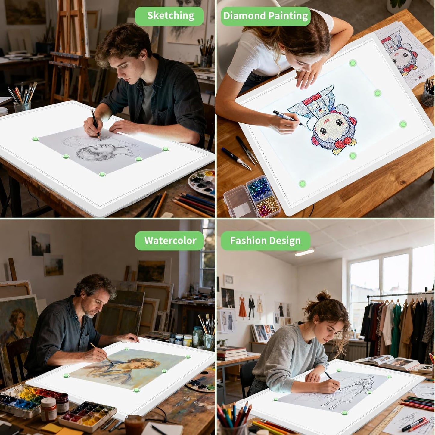 Phylosal Rechargeable A3 LED Light Pad for Diamond Painting, Ultra-Thin Magnetic Tracing Light Box for Drawing, Diamond Art Light Board with Side Button, Super Bright Light Table for Sketching (White)