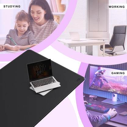 Vyaaa PU Leather & Cork Desk Mat, 39.4"x15.7" Dual Sided Computer Desk mat, Waterproof Large Mouse Pad, Non-Slip Office Desk pad, Office Desk Protector for Work/Gaming/Home (Black)
