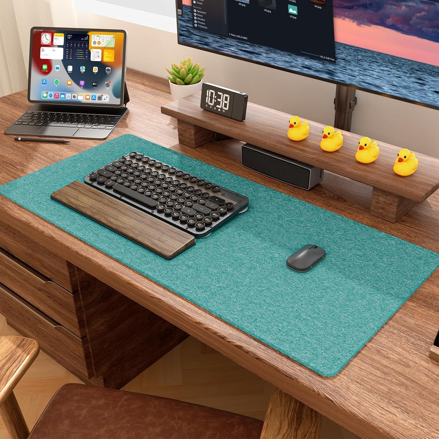 Auhoahsil Felt Desk Mat, Minimalist Large Mouse Pad XXL 35.5 x 15.7 in, Desk Matt for Desktop, Keyboard, Laptop, Computer, Office, Work from Home, Gaming, White