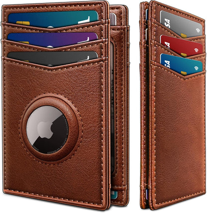 miyozi Airtag Slim Leather Wallet for Men - 12-Card Capacity, Magnetic Closure, Money Clip & Simplified Bill Compartment, RFID Blocking (4.3" x 3.0") | Gift Boxed