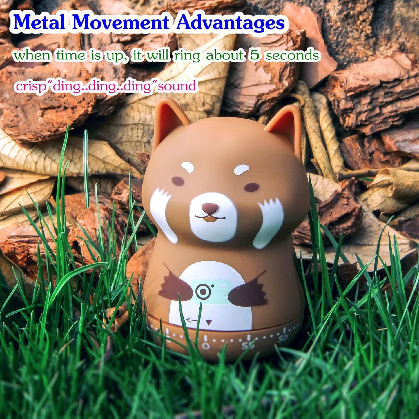 Mechanical Kitchen Timer - Cute Animal Wind Up 60 Minutes Manual Countdown Timer for Kids, Classroom, Home, Study and Cooking - Grey Raccoon