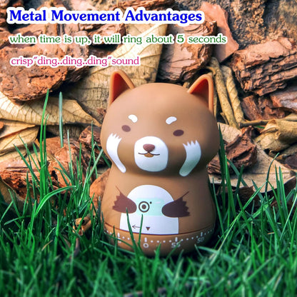 Mechanical Kitchen Timer - Cute Animal Wind Up 60 Minutes Manual Countdown Timer for Kids, Classroom, Home, Study and Cooking - Grey Raccoon
