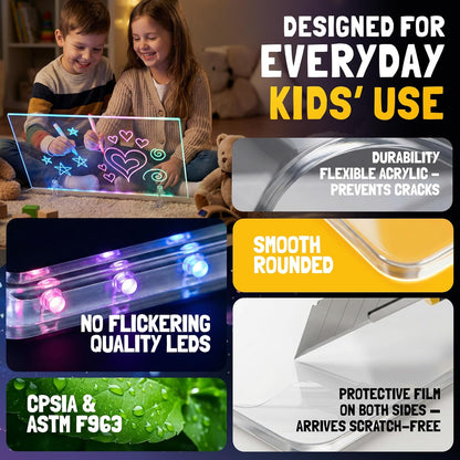 Nutty Toys Magic LED Drawing Board - 10 Light Up Modes - XL 16" Dry Erase Glow Note Doodle Pad - Pens, Adapter & Accessories incl., Top Birthday & Easter Gifts 2026 for Kids, Girls, Boys & Teens