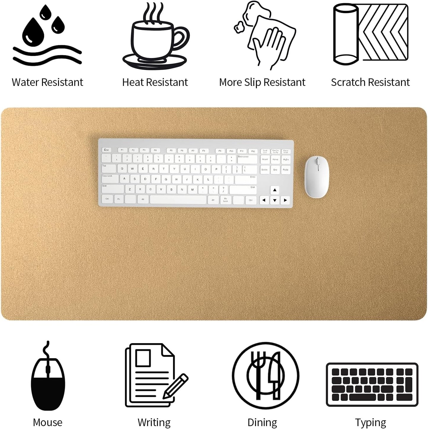 Bloss Leather Desk Pad and Keyboard Wrist Rest, Large Mouse Pad + Keyboard Pad+Mouse Wrist Support, Non-Slip Desk Mat Protector for Office, Home(31.5×15.7 Inches,Beige) - Colors B