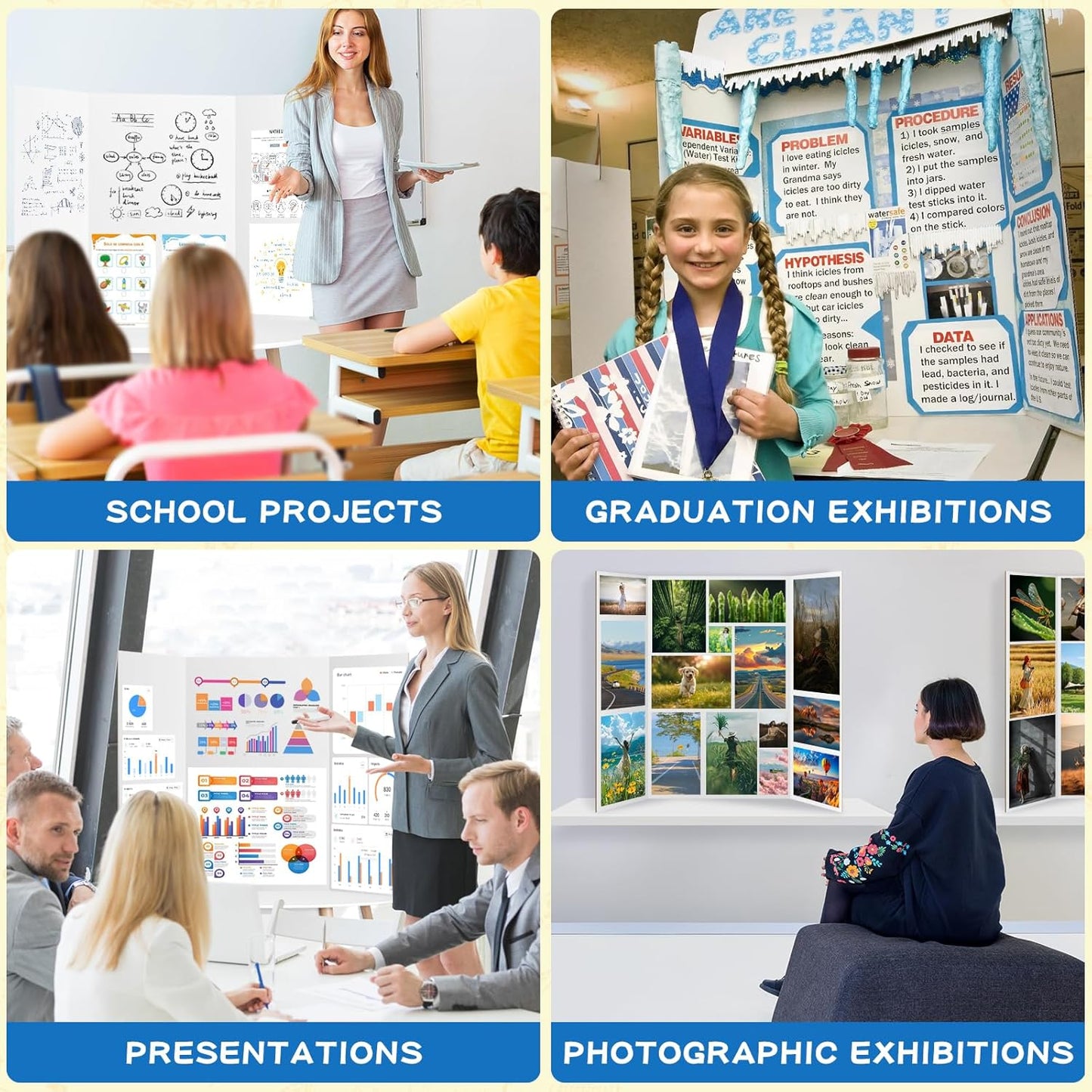 VinTS 8 PCS 36" x 48" Trifold Poster Board White Trifold Foldable Display Poster Board for School Projects, Science Fair,Graduation Exhibitions