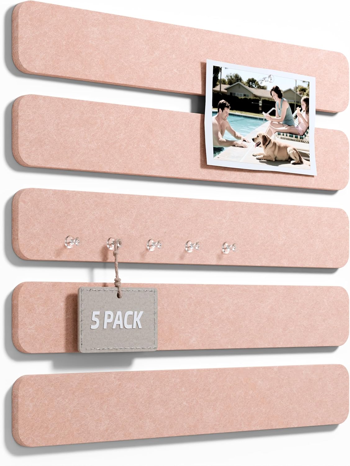Fluxynara Cork Board Alternative Felt Strip Board 8-Pack 13"x2", Office Pin Board with 50 Push Pins, Adhesive Install for Bedroom Door & Home Office(Linen Dusk)