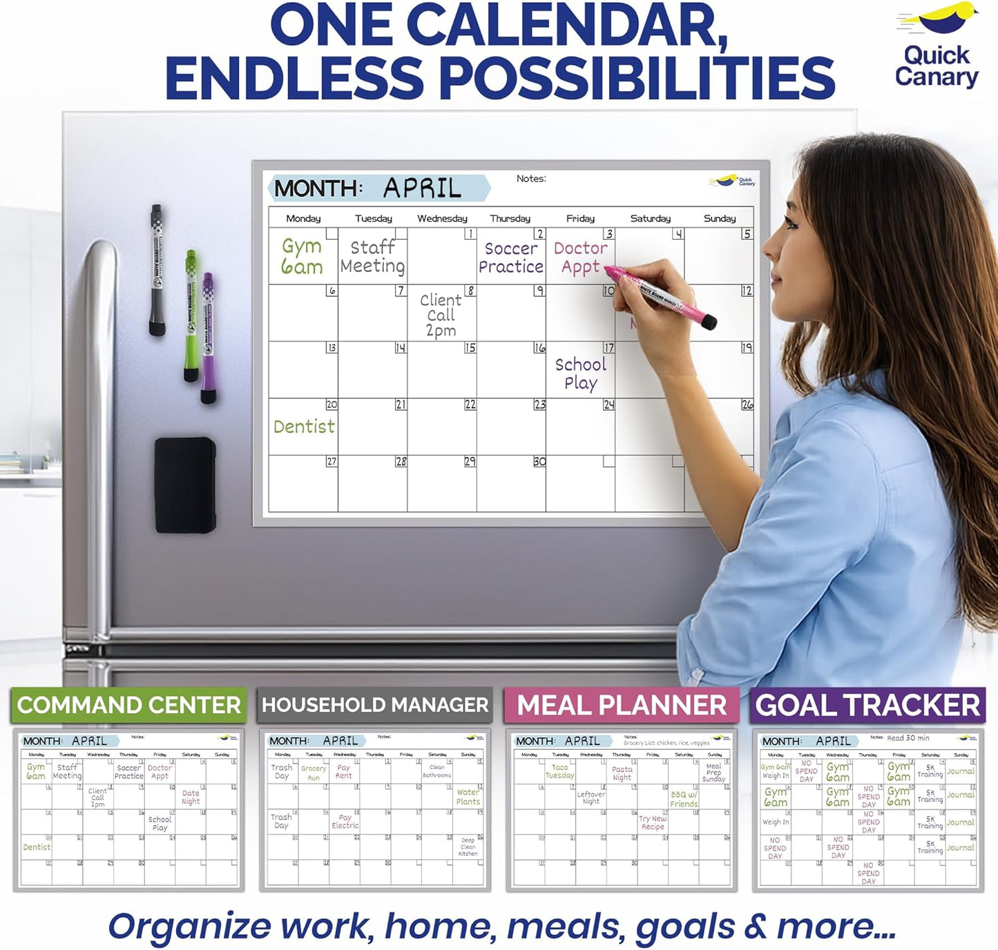 Magnetic Weekly Planner for Fridge - 17x12” Stain-Resistant Dry Erase Whiteboard Fridge Calendar with Large Writing Space for Schedules, Chores & Meals - Includes 4 Markers & Eraser