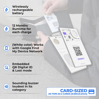 Rolling Square AirCard Pro - Android Find Hub only – Bluetooth Tracker Card, Wireless Charging, Digital ID, Anti-Loss Wallet Tracker – Smart Locator, White