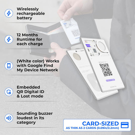 Rolling Square AirCard Pro - Android Find Hub only – Bluetooth Tracker Card, Wireless Charging, Digital ID, Anti-Loss Wallet Tracker – Smart Locator, White