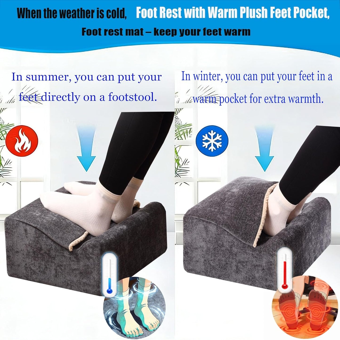 Foot Rest for Under Desk at Work,At Work Soft Ergonomic Footrest,Support Foot Pillow,Heel Chair,Leg Elevation Pillow,(Blue)