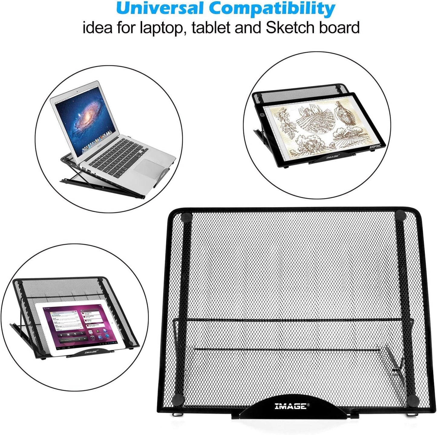 IMAGE Laptop Stand, A3 Large Version Foldable Portable Ventilated Desktop Laptop Stand Holder, Adjustable 12 Angle Points Stand, Compatible with 10" ~ 17" Notebooks, LED Light Box Pad