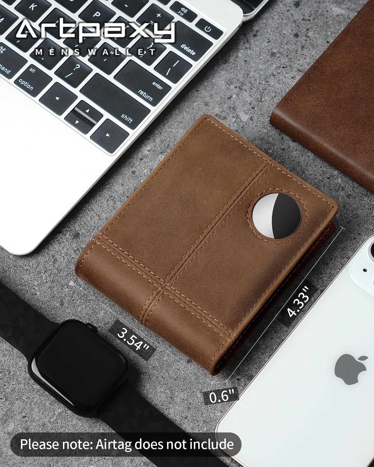 Mens Wallet With AirTag Holder, Bifold Leather RFID Blocking 1-2 ID Windows 12-13 Card Holders, Gift Box and Screen Protector Included, AirTag Not Included