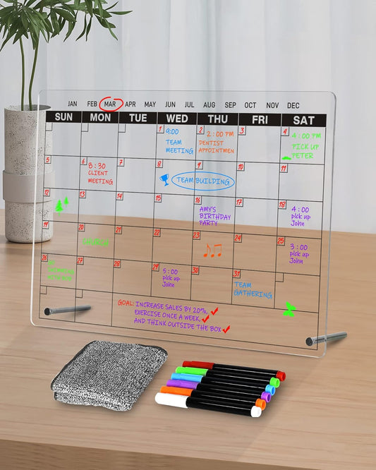 Acrylic Dry Erase Board to Do List Desktop Clear Memo Note Board, 9x13 Tabletop Whiteboard with Stand for Office, Home, School, Includes 6 Dry Erase Markers