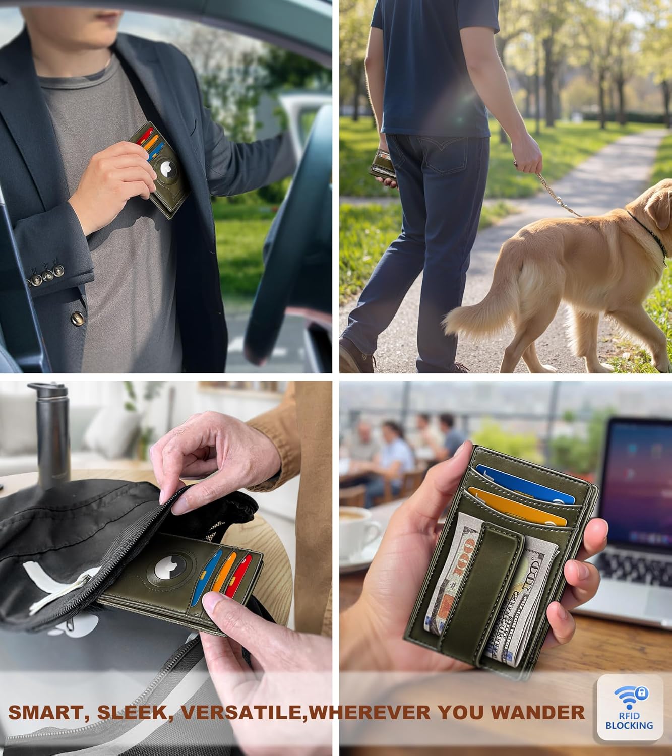 BULLIANT Men Airtag Wallet,Slim Wallet Money Clip Card Holder Magnetic Closure 12 Cards in Front Pocket RFID Blocking