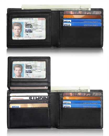 Mens Wallet With AirTag Holder, Bifold Leather RFID Blocking 1-2 ID Windows 12-13 Card Holders, Gift Box and Screen Protector Included, AirTag Not Included