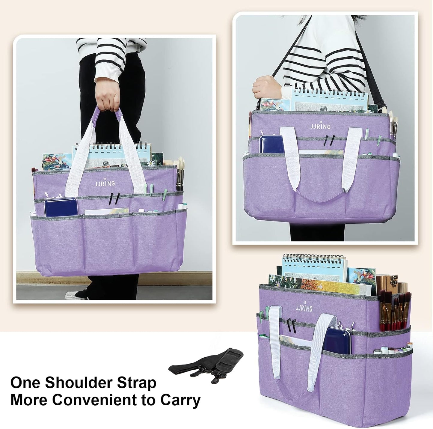 JJRING Craft Organizer Tote Bag for Art Storage, Caddy with Multiple Pockets, Bluish Green Sewing Bag for Scrapbooking, School, Medical, and Office Supplies
