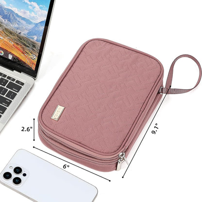 NISHEL Travel Cord Organizer Case, Double Layers Tech Electronic Bag, Essentials for Charger, Cable, Phone, Flash drive, Medium, Pink