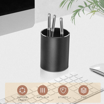 Vaydeer Metal Pen Holder Aluminum Pencil Holder for desk, Round Desktop Organizer and Silver Pencil Cup for Office, School, Home and Stationary Supplies (3.15 x 3.15 x 3.94 Inches)