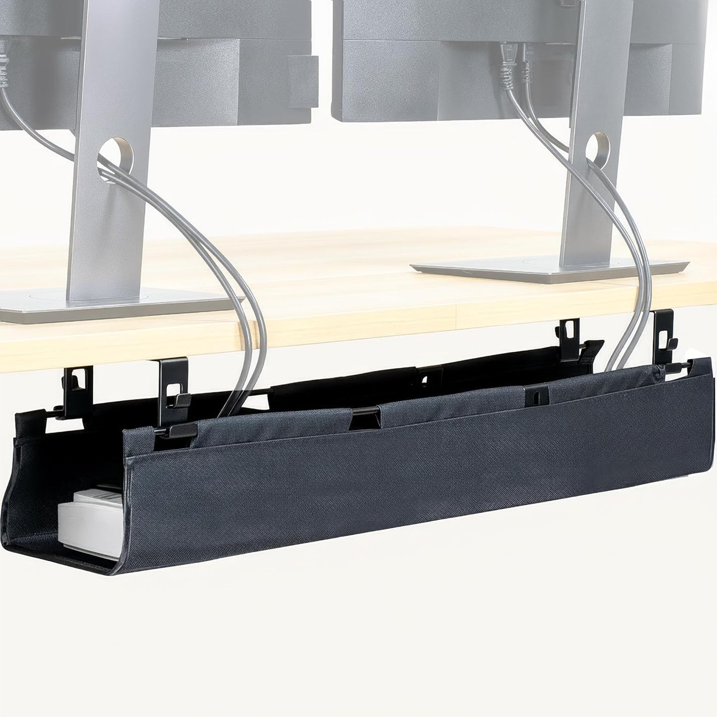 VIVO Screw-on Under Desk 16 inch Fabric Cable Management Tray, Wire Concealer, Power Strip Storage, Workspace Organization, Easy Fold Down Access, Black, DESK-AC16F-S
