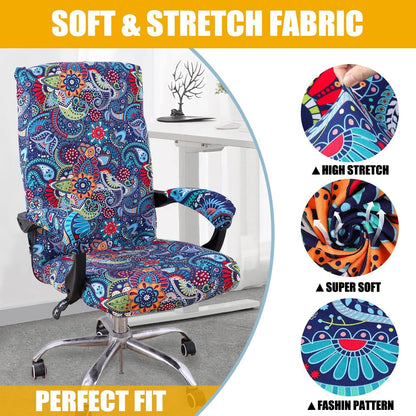 Smiry Stretch Printed Office Chair Armrest Covers, 2 Pcs Soft Fit Removable Washable Computer Desk Chair Arm Covers Protector, Black