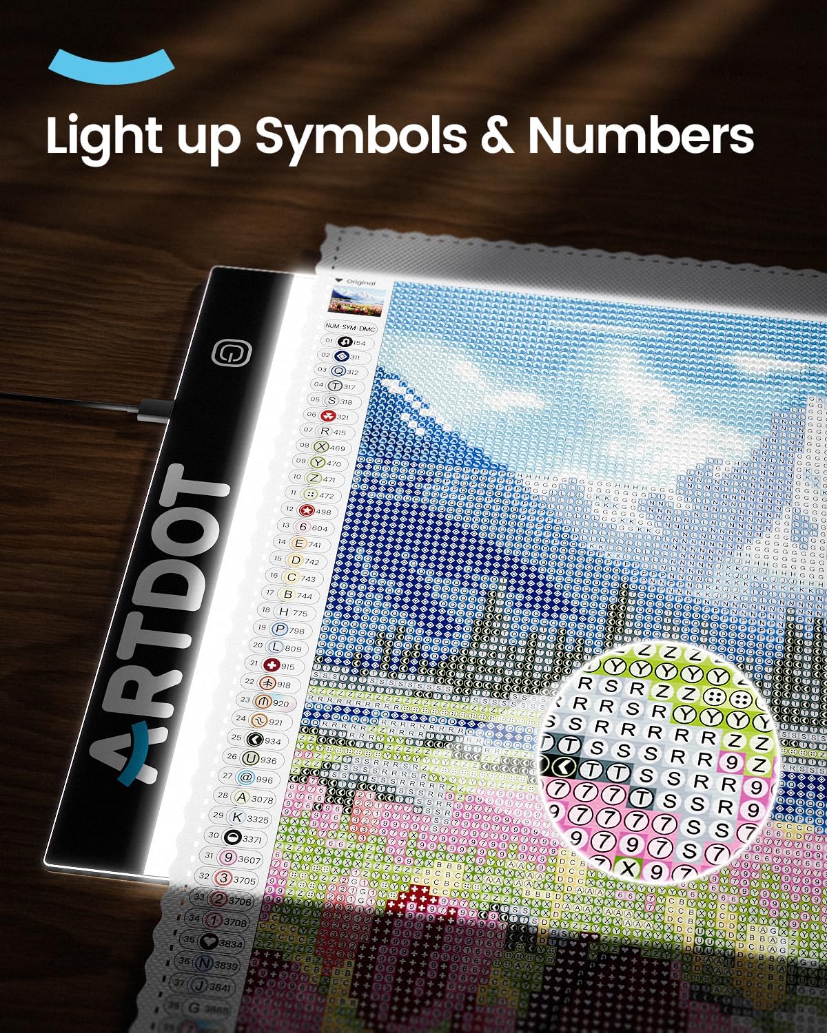 ARTDOT A3 LED Light Pad for Diamond Art Kits for Adults, USB Powered Light Board Kit, Adjustable Brightness with Diamond Painting Tools Detachable Stand and Clips