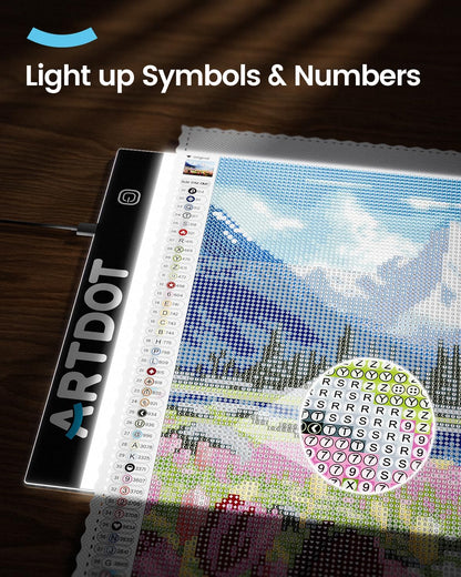 ARTDOT A3 LED Light Pad for Diamond Art Kits for Adults, USB Powered Light Board Kit, Adjustable Brightness with Diamond Painting Tools Detachable Stand and Clips