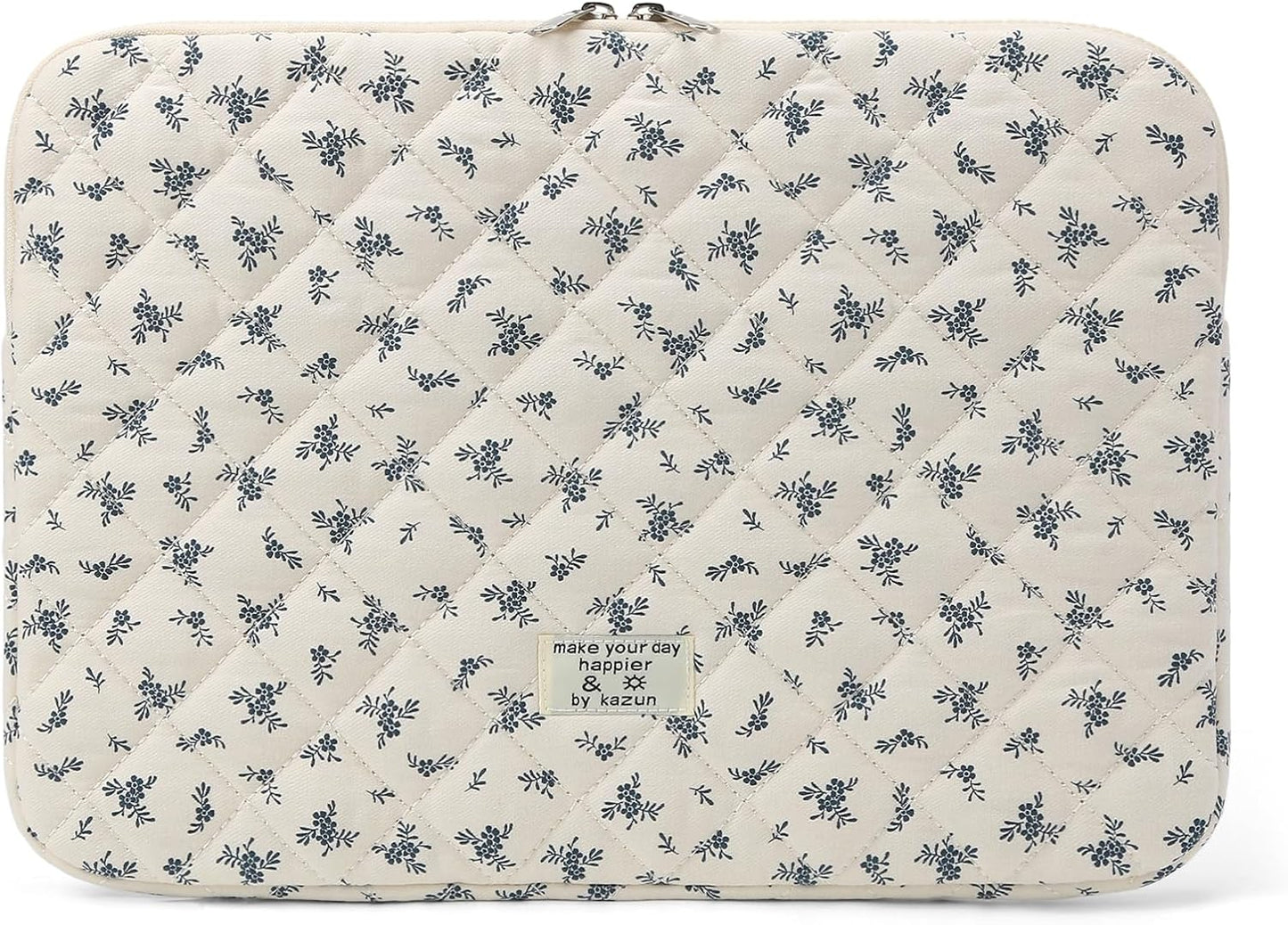 Puffy Laptop Sleeve 13 Inch Cute Quilted Laptop Protective Case Padded Floral Computer Sleeve for MacBook (A-Blue, 13 Inch)