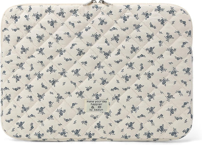 Puffy Laptop Sleeve 13 Inch Cute Quilted Laptop Protective Case Padded Floral Computer Sleeve for MacBook (A-Blue, 13 Inch)