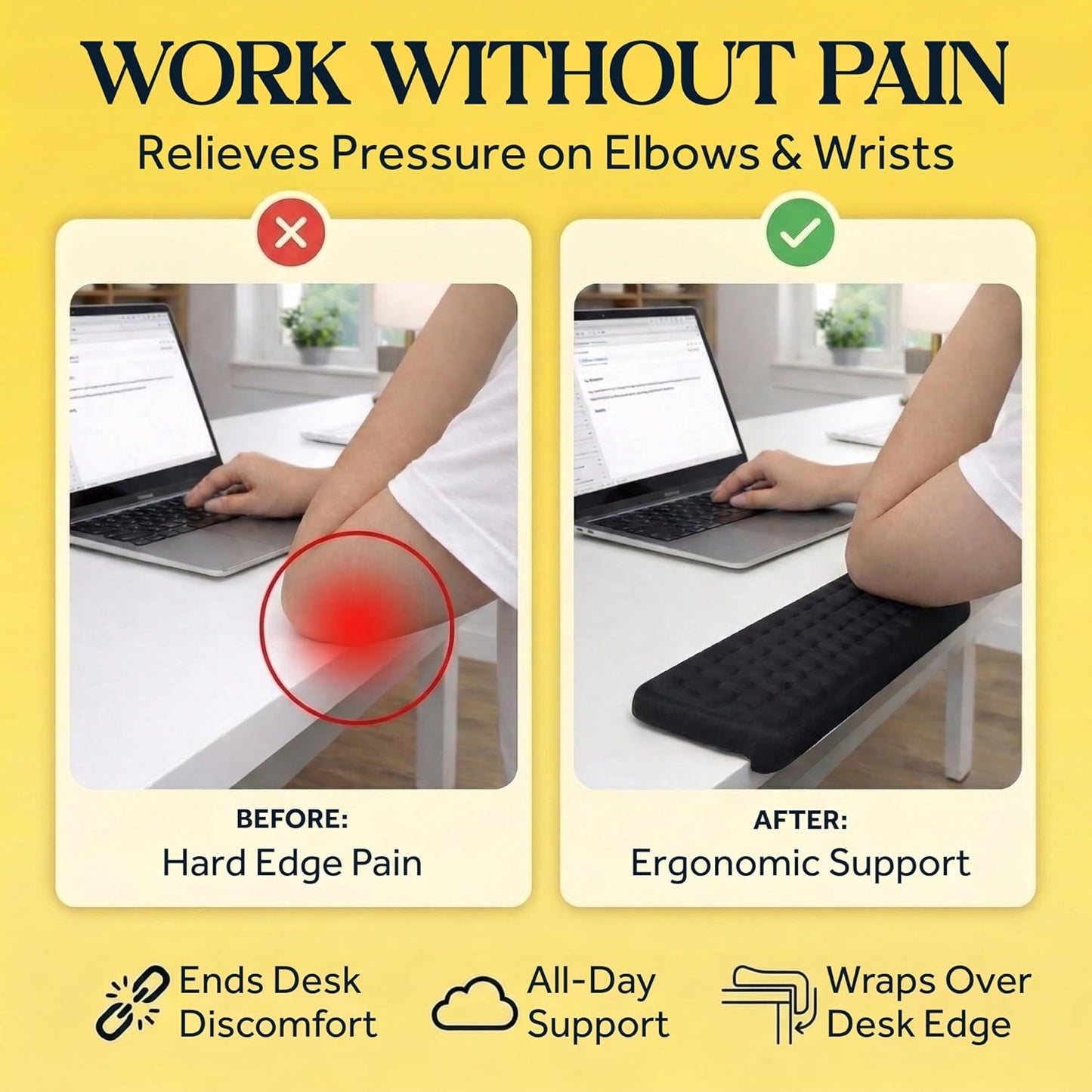 WESTERN COMFORT L-Shaped Desk Edge Cushions (2 Pack) for Elbow & Wrist Relief – Ergonomic Non-Slip Memory Foam Office Desk Arm Rest Pad for Gaming & Work Comfort – Breathable Lycra with Massage Dots
