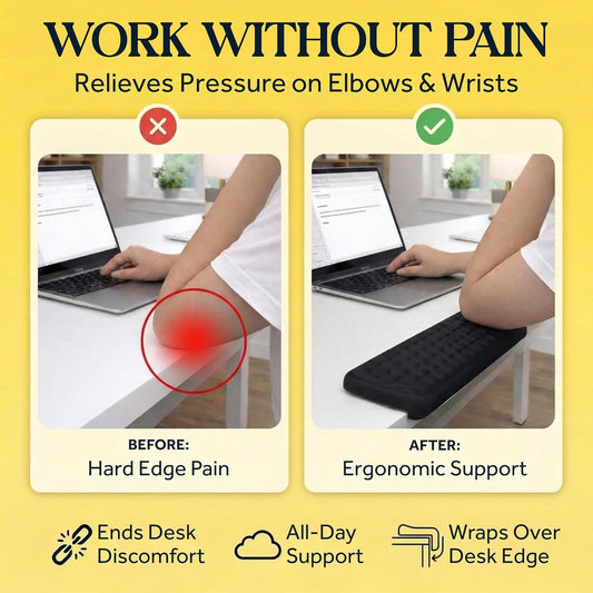 WESTERN COMFORT L-Shaped Desk Edge Cushions (2 Pack) for Elbow & Wrist Relief – Ergonomic Non-Slip Memory Foam Office Desk Arm Rest Pad for Gaming & Work Comfort – Breathable Lycra with Massage Dots