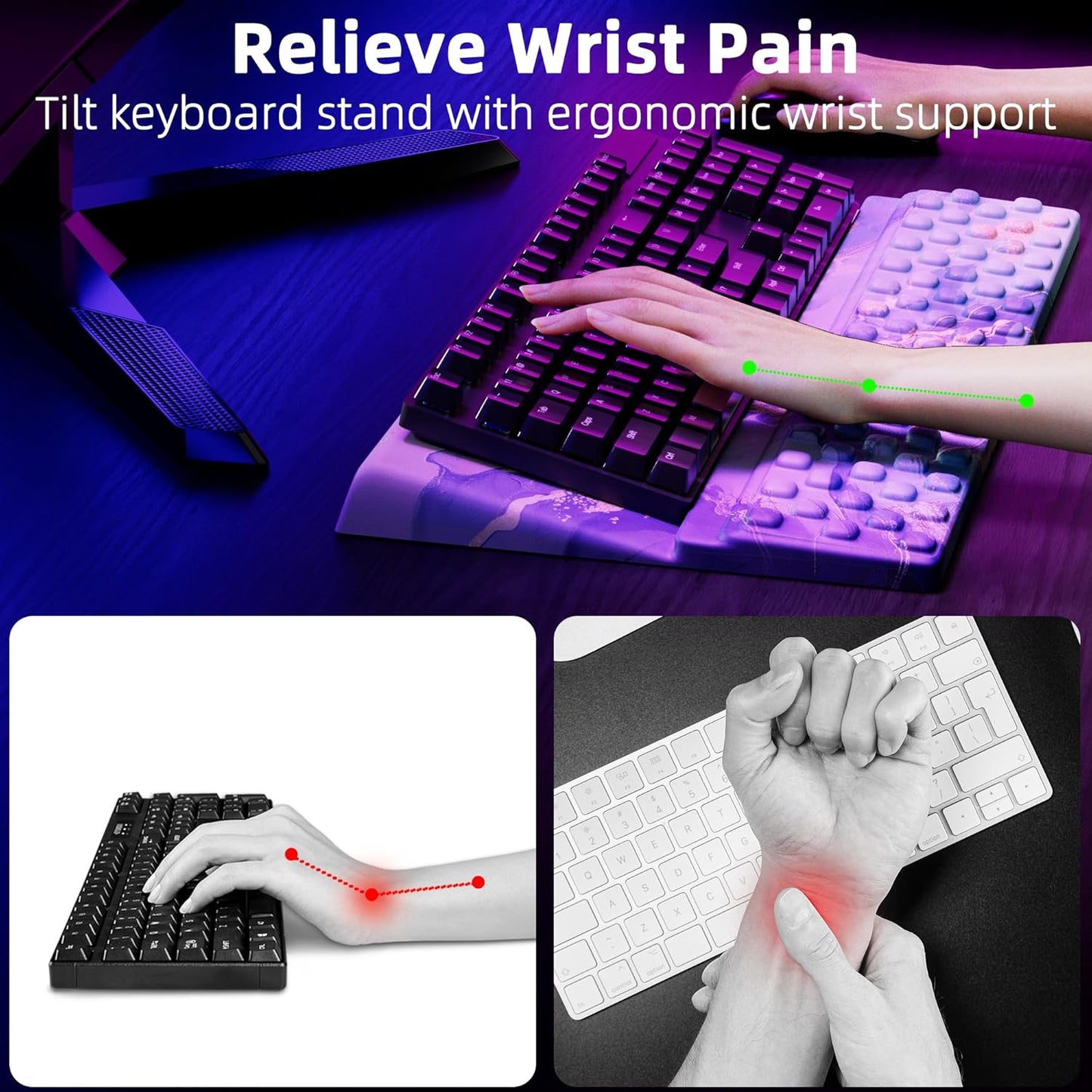 Ospelelf Tilt Keyboard Stand with Wrist Rest, Comfy Ergonomic Keyboard Riser Holder for Office Home